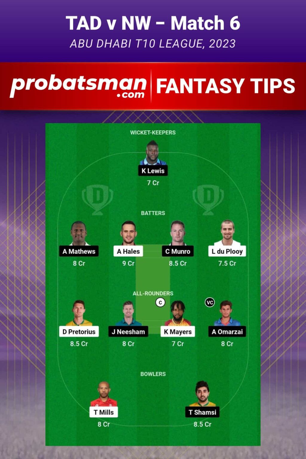 TAD Vs NW Dream11 Prediction With Stats Pitch Report Player Record