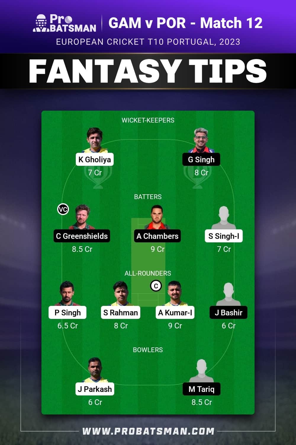 GAM vs POR Dream11 Prediction - Fantasy Team 1