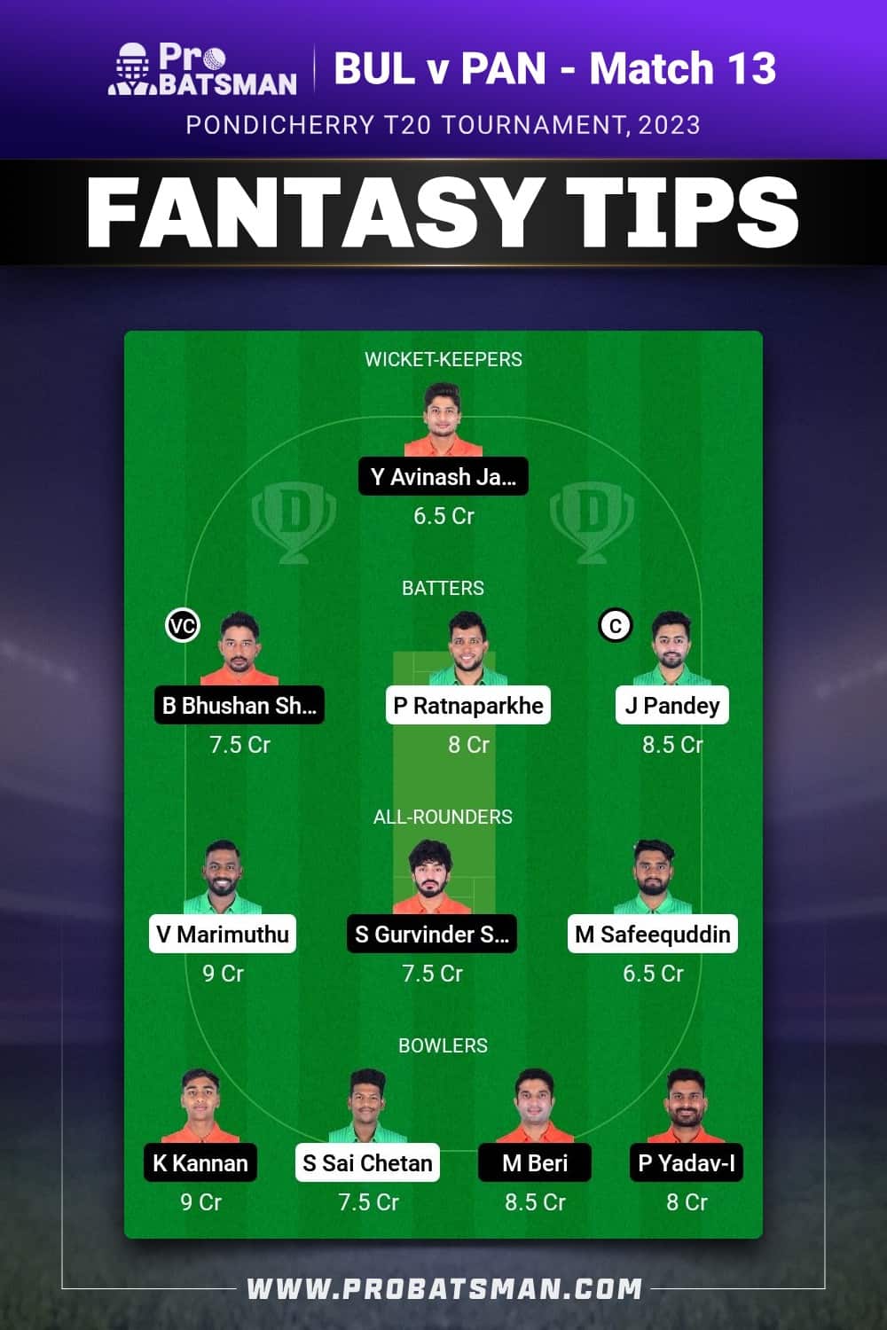 BUL vs PAN Dream11 Prediction - Fantasy Team 2