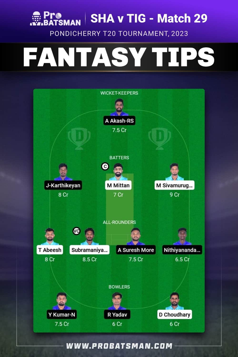 SHA vs TIG Dream11 Prediction - Fantasy Team 2