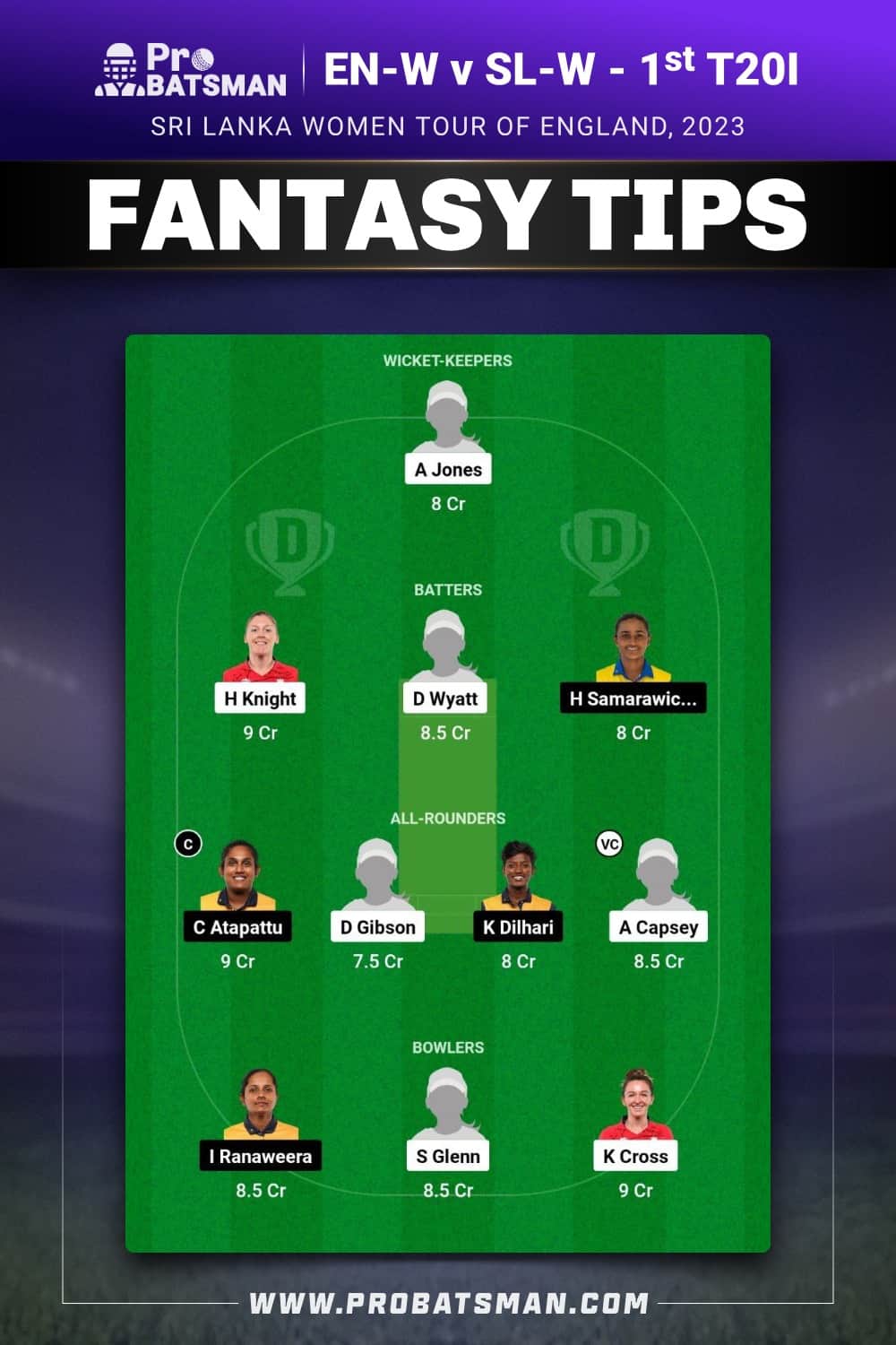 EN-W vs SL-W Dream11 Prediction - Fantasy Team 1