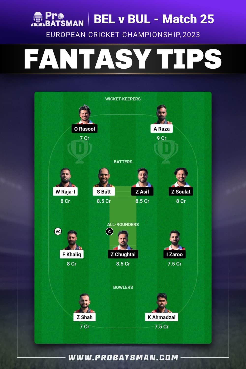 BEL vs BUL Dream11 Prediction - Fantasy Team 2