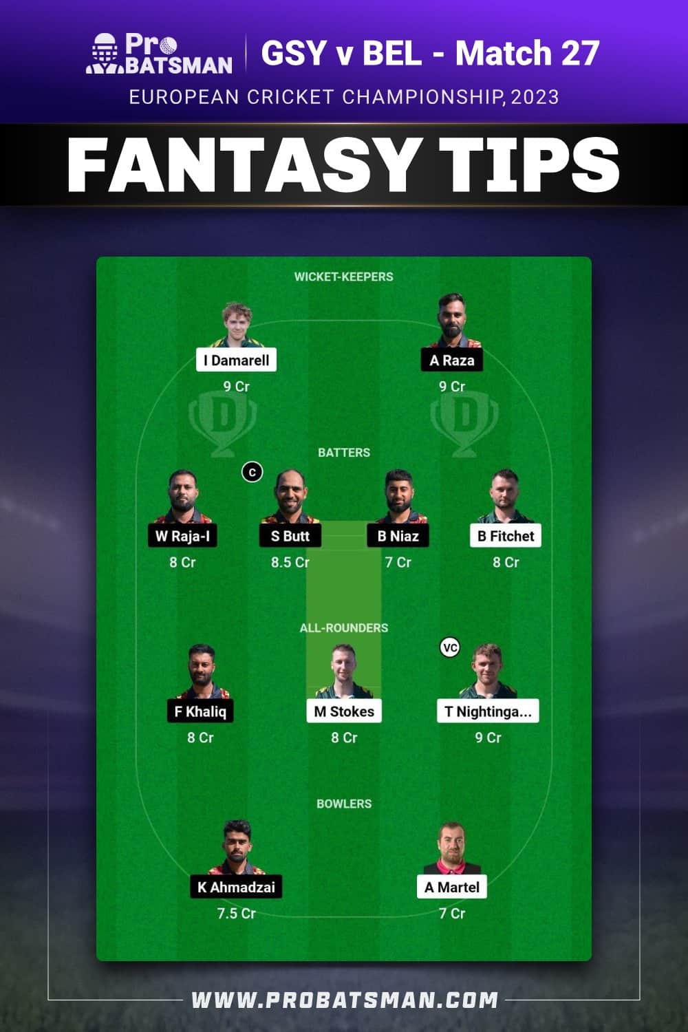 GSY vs BEL Dream11 Prediction - Fantasy Team 2