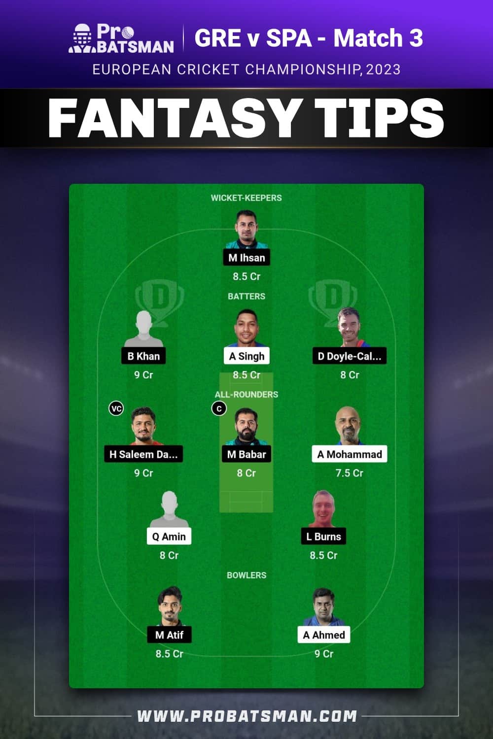 GRE vs SPA Dream11 Prediction - Fantasy Team 1