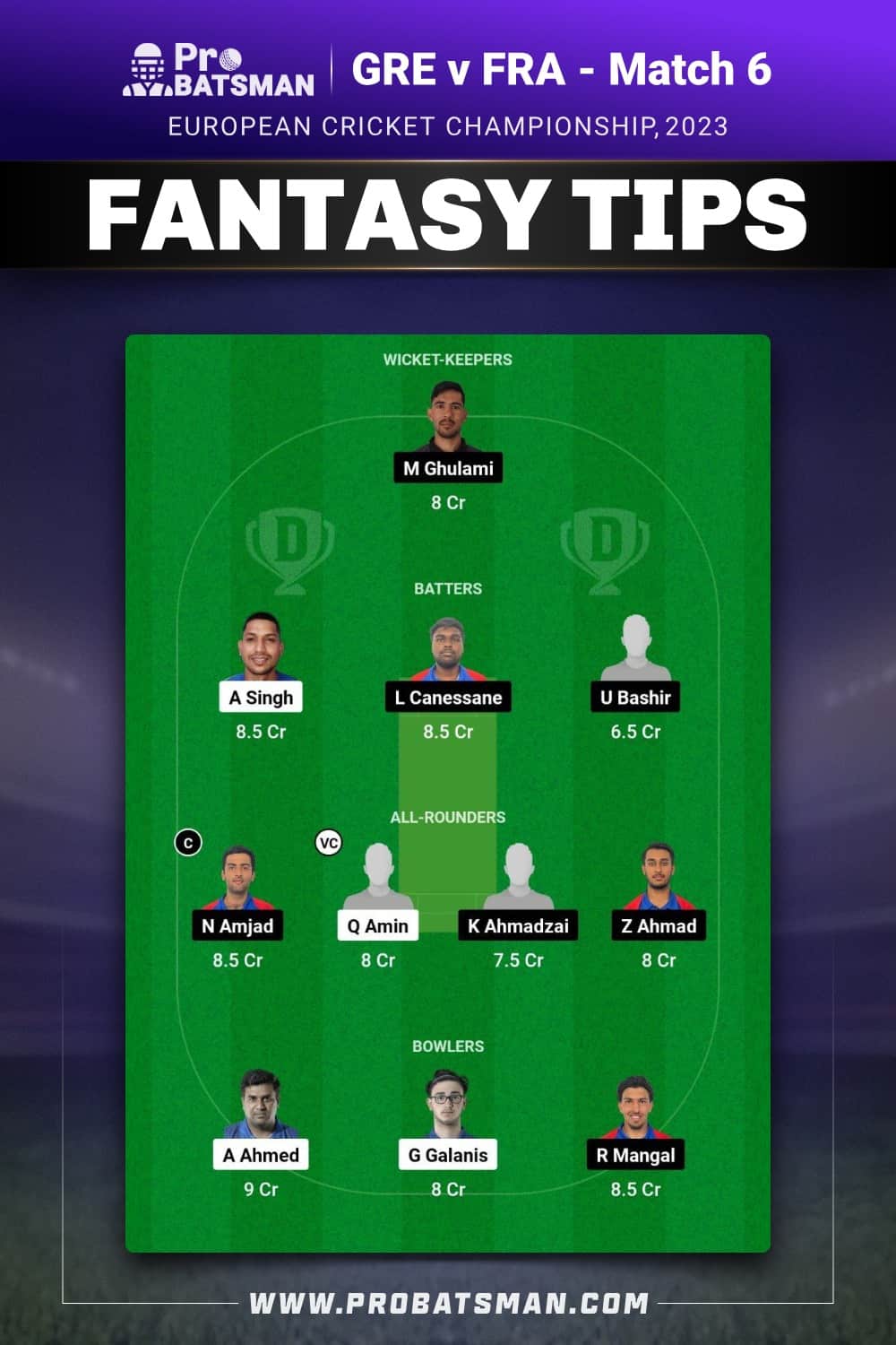 GRE vs FRA Dream11 Prediction - Fantasy Team 1