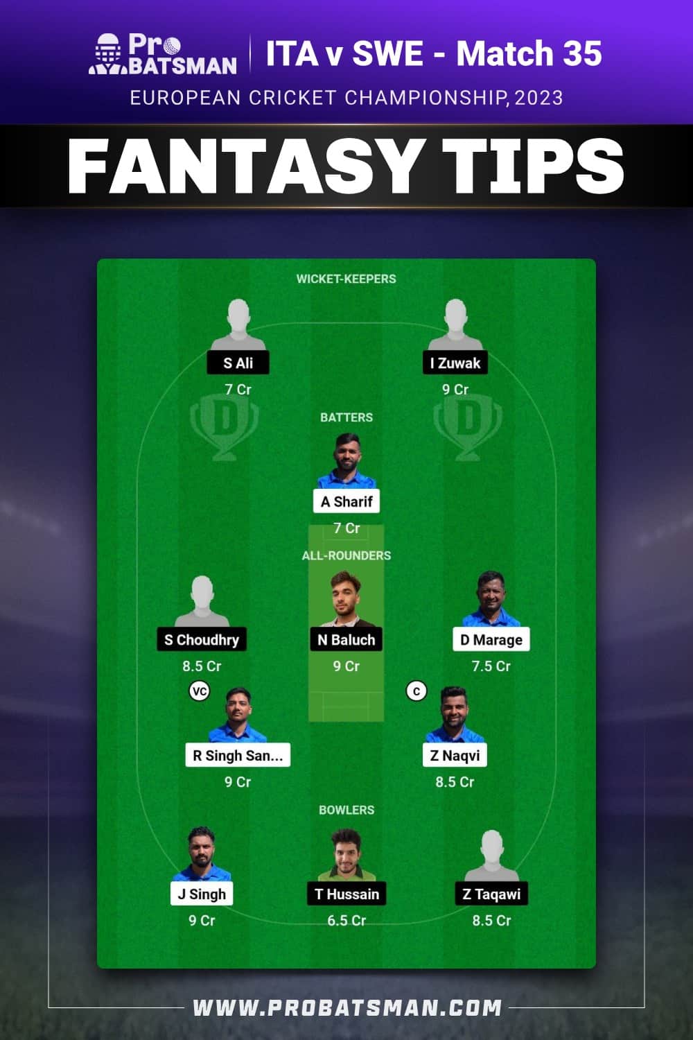 ITA vs SWE Dream11 Prediction - Fantasy Team 2