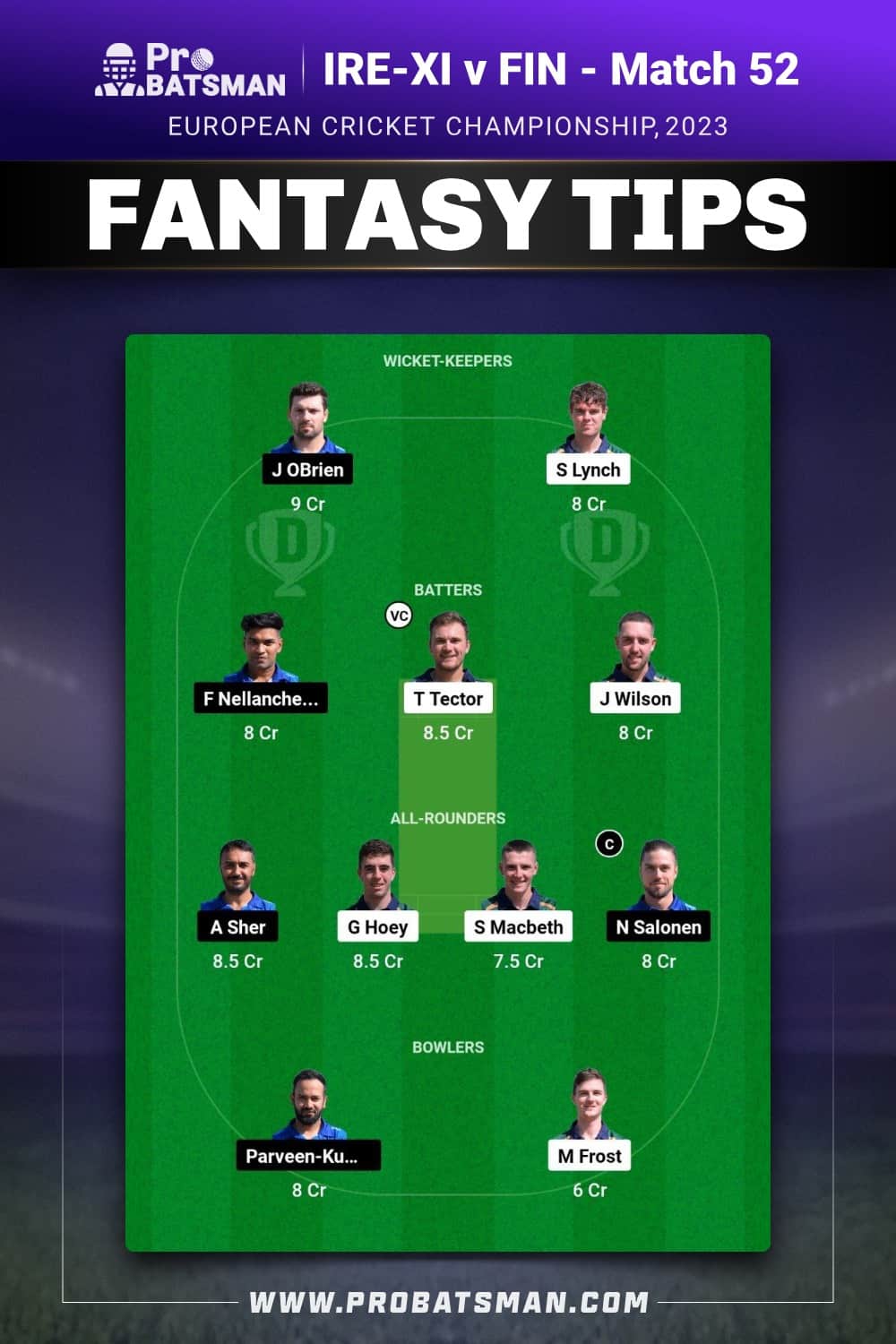 IRE-XI vs HUN Dream11 Prediction - Fantasy Team 1