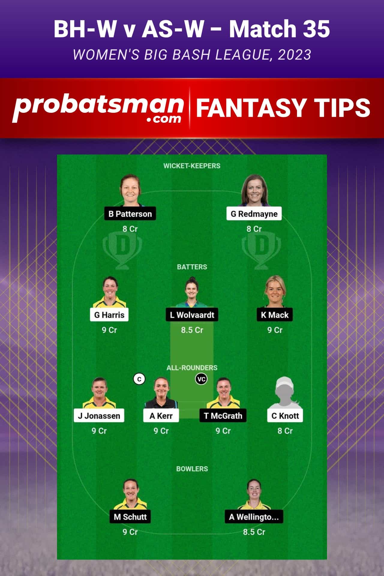 BH-W vs AS-W Dream11 Prediction With Stats, Pitch Report & Player