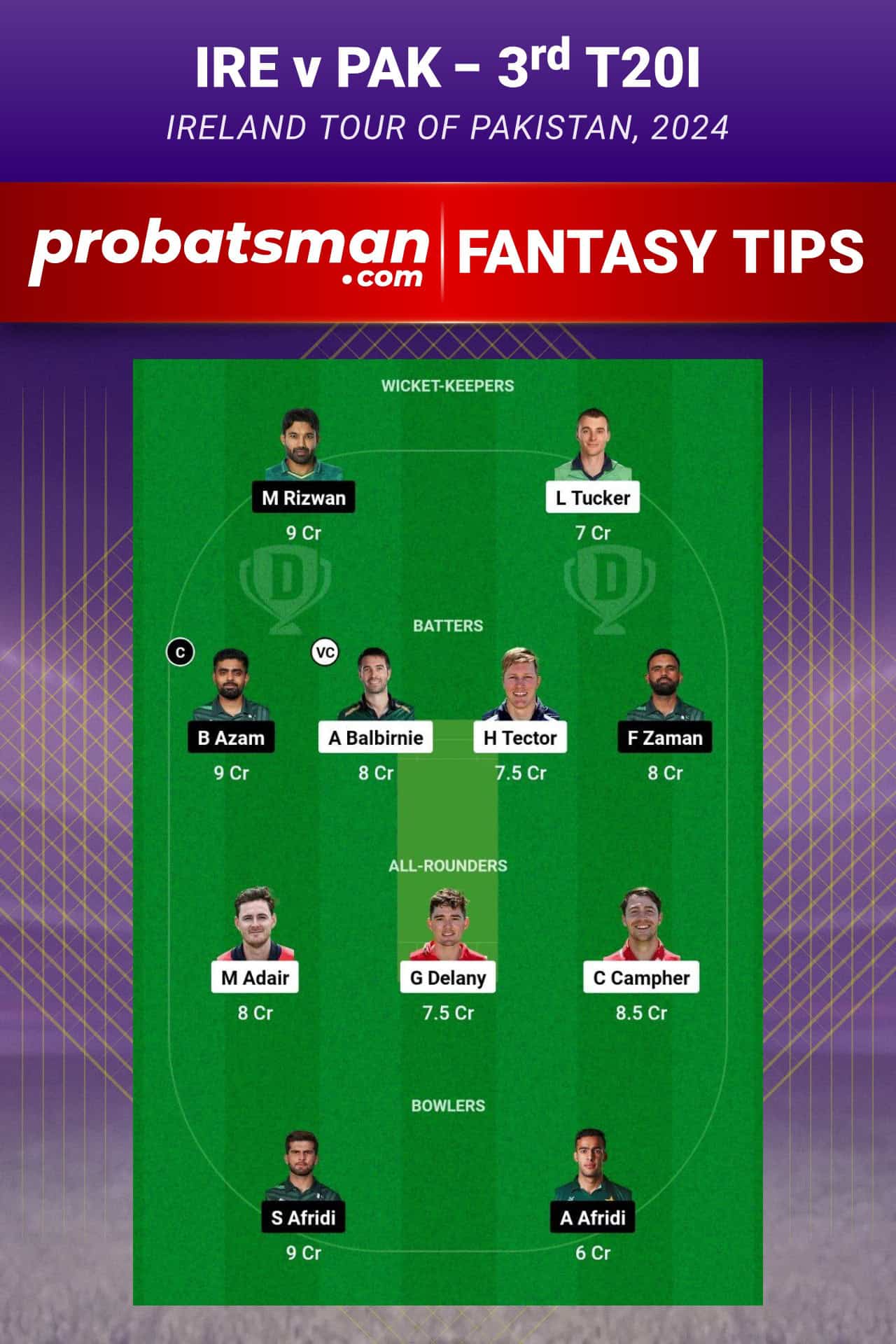 Ireland vs Pakistan Dream11 Prediction - Fantasy Team 1