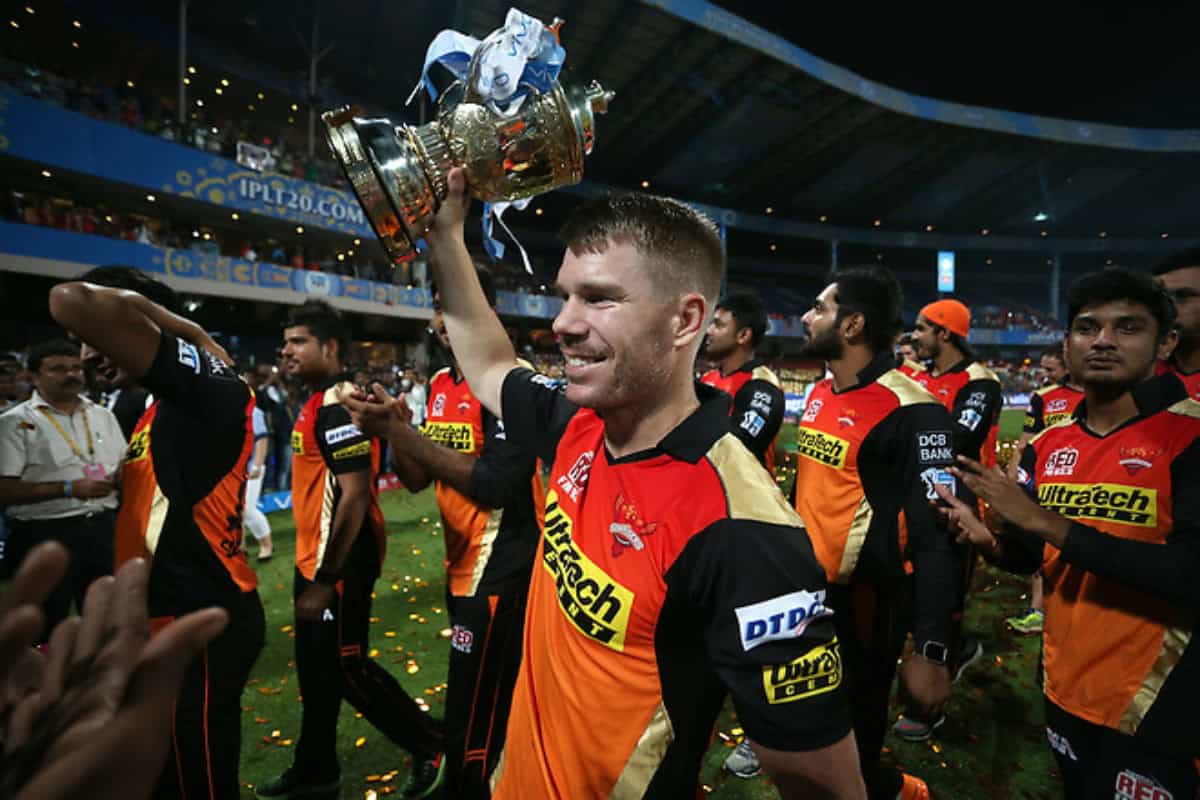 David Warner with IPL Trophy