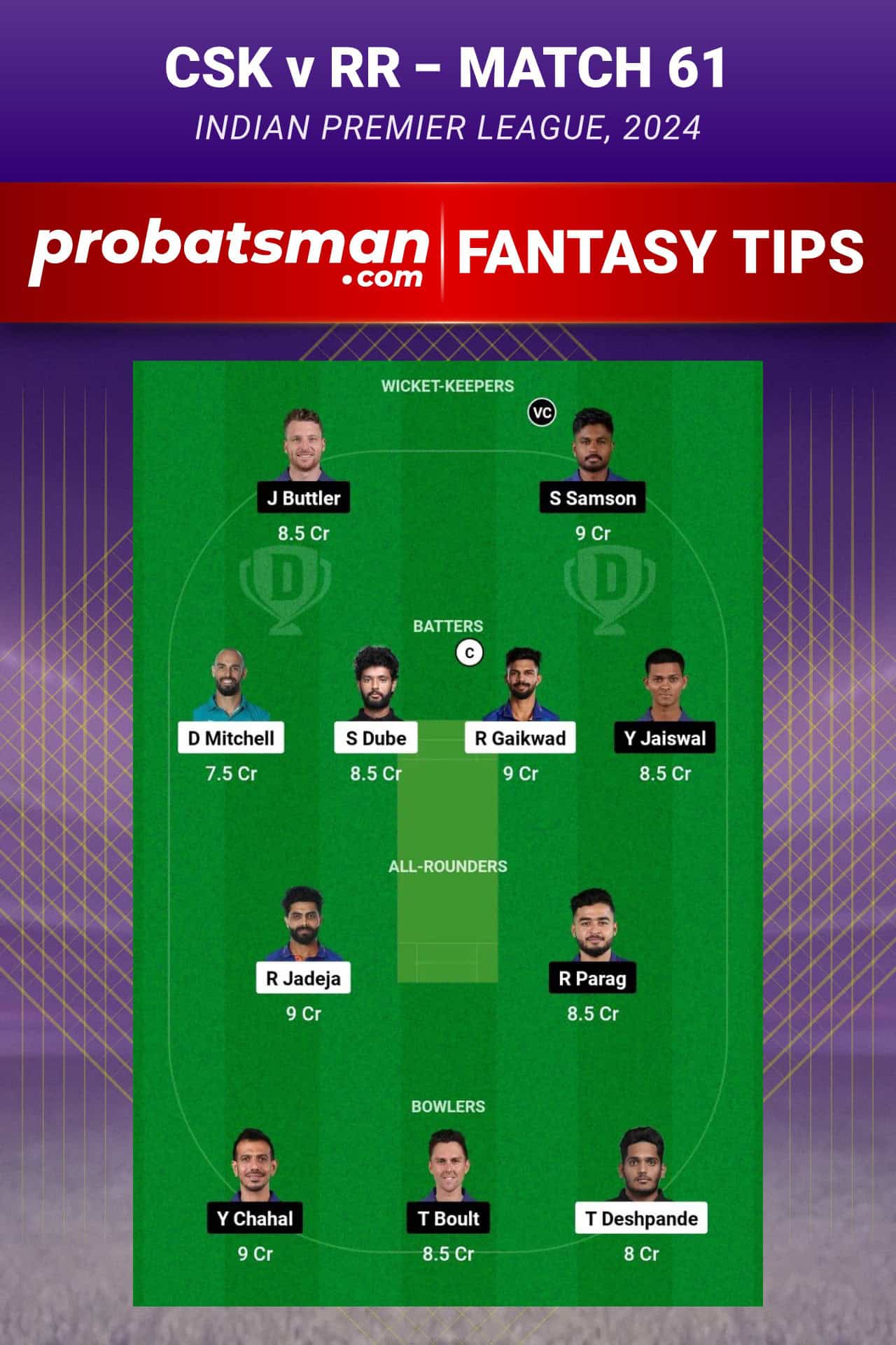 Chennai Super Kings vs Rajasthan Royals Dream11 Prediction - Fantasy Team 1