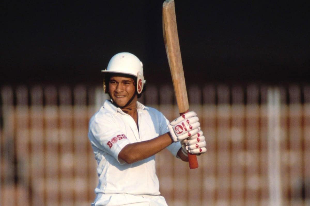 Sachin Tendulkar in Action at his Debut Match During India tour of Pakistan 1989