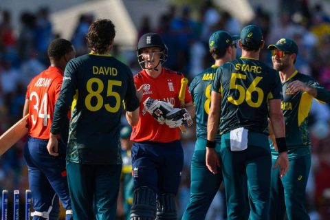England Players congratulates Australian Players