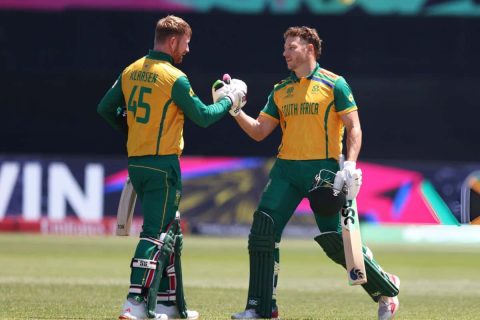 Heinrich Klaasen and David Miller of South Africa Celebrate Victory Against Sri Lanka in T20 World Cup 2024 match