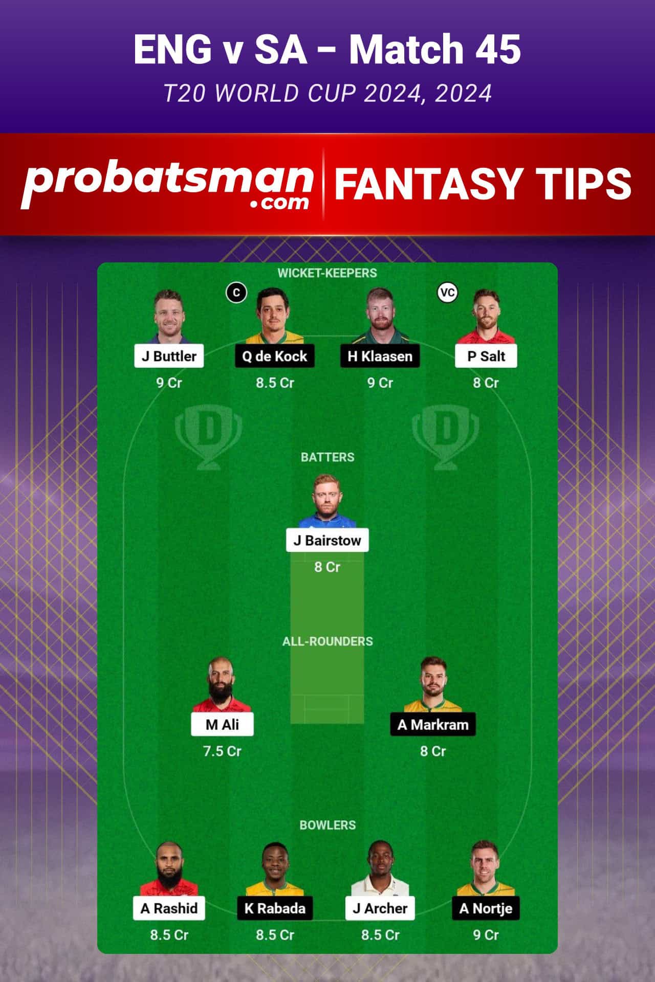 ENG vs SA Dream11 Prediction For Match 45 of T20 World Cup 2024