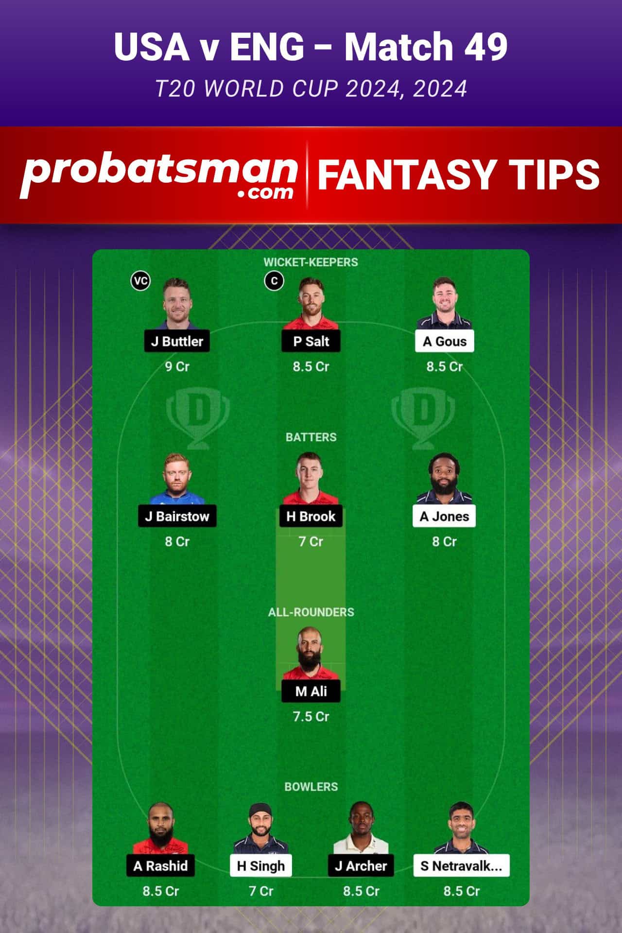 USA vs ENG Dream11 Prediction For Match 49 of T20 World Cup 2024