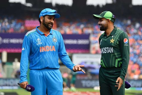 Rohit Sharma of India and Babar Azam of Pakistan during toss
