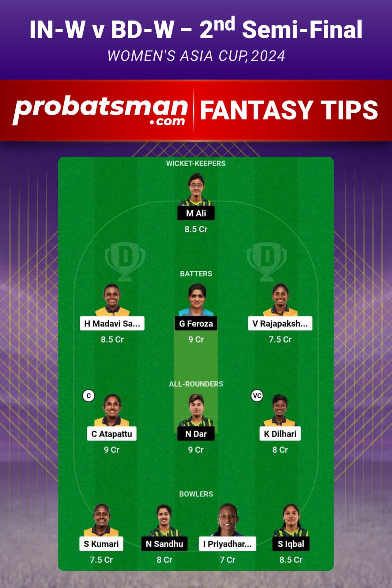 SL-W vs PAK-W Dream11 Prediction For 2nd Semi-Final of Women's Asia Cup 2024