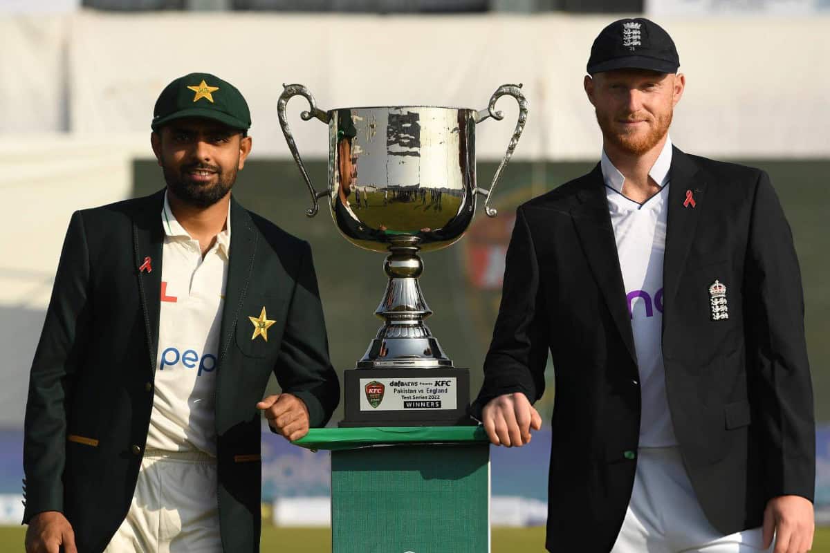 Babar Azam and Ben Stokes of With Trophy Ahead of Pakistan Tour for three test match