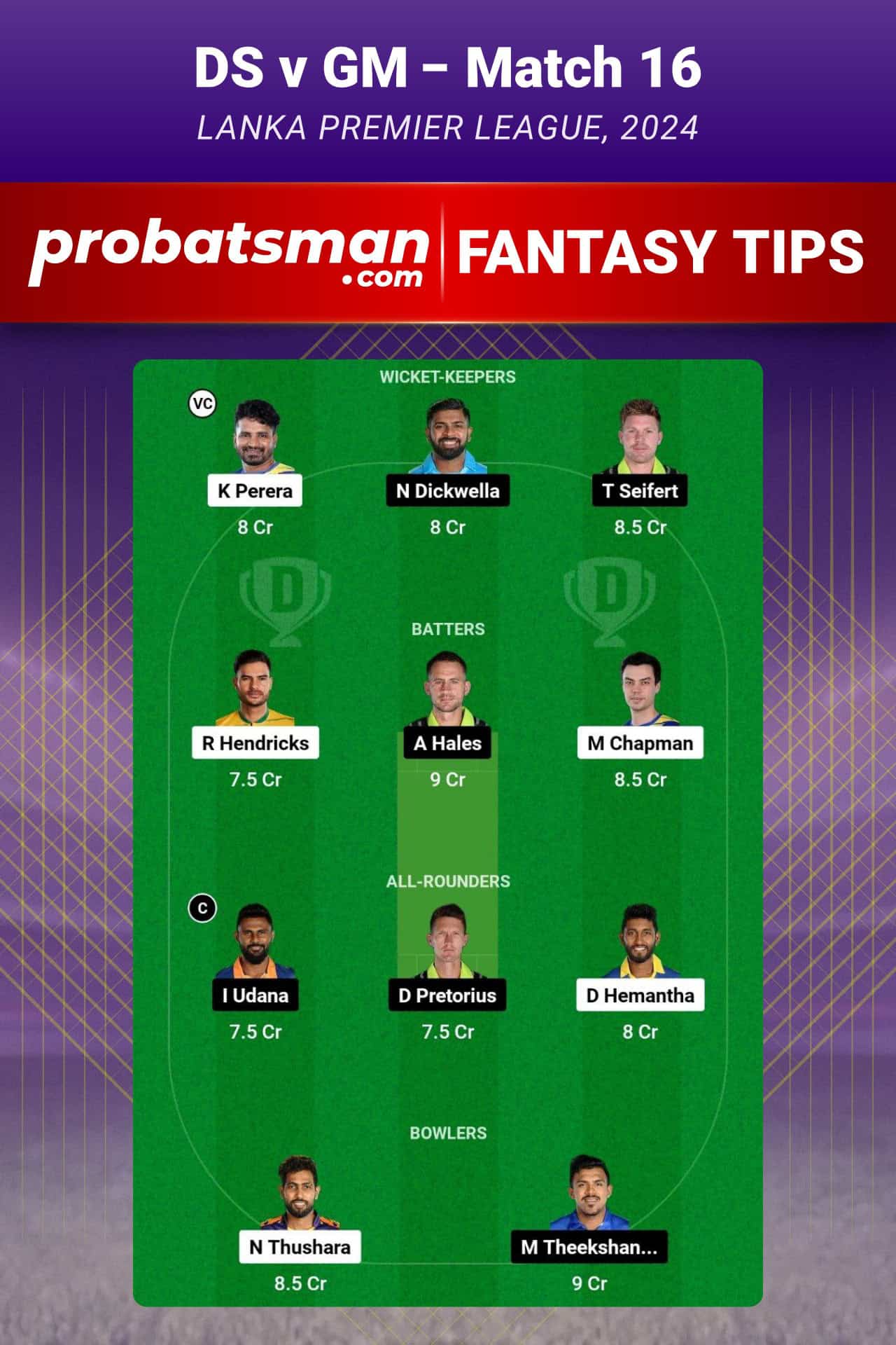 DS vs GM Dream11 Prediction For Match 16 of Lanka Premier League 2024