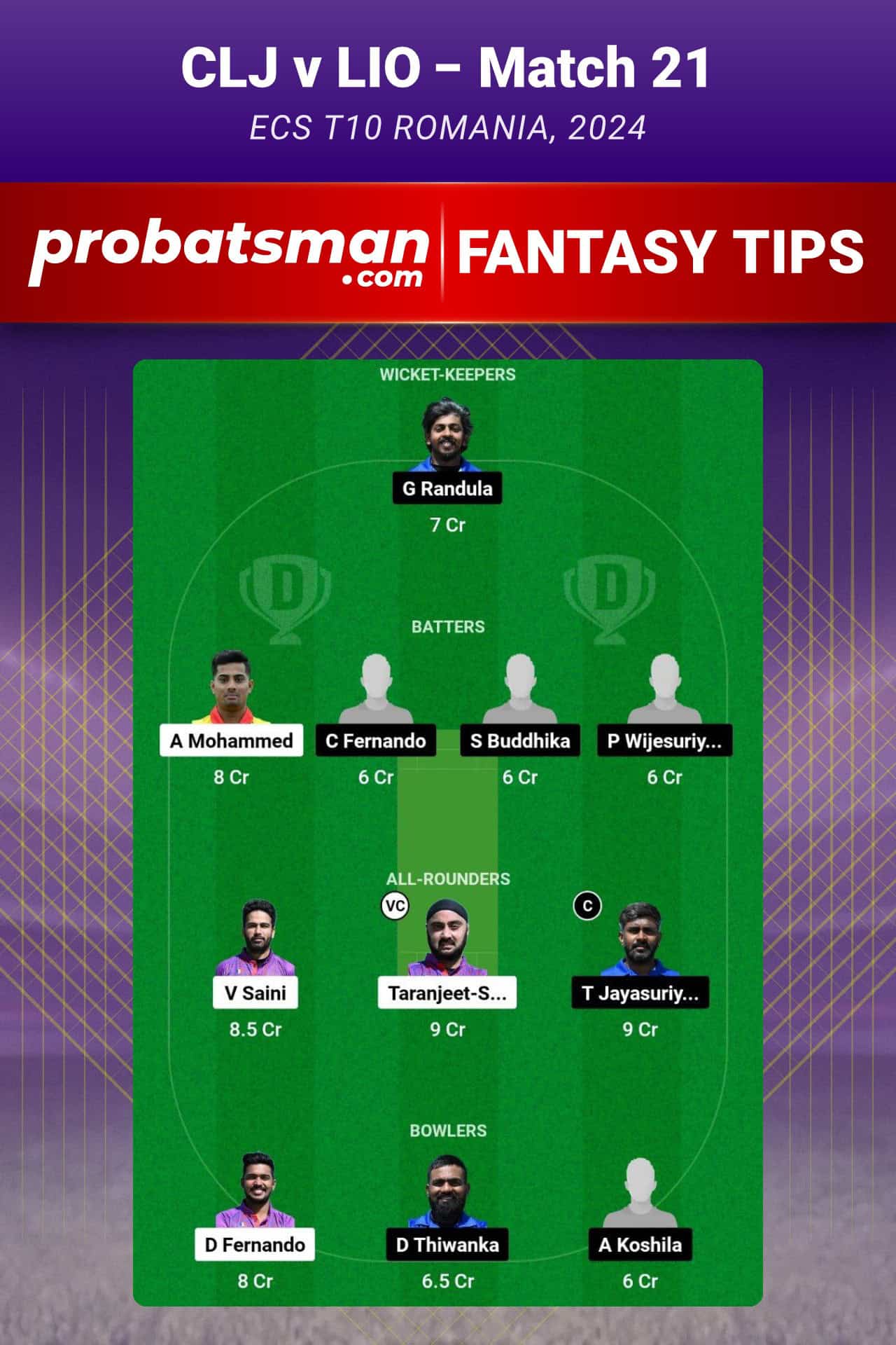 CLJ vs LIO Dream11 Prediction For Match 21 of ECS T10 Romania 2024