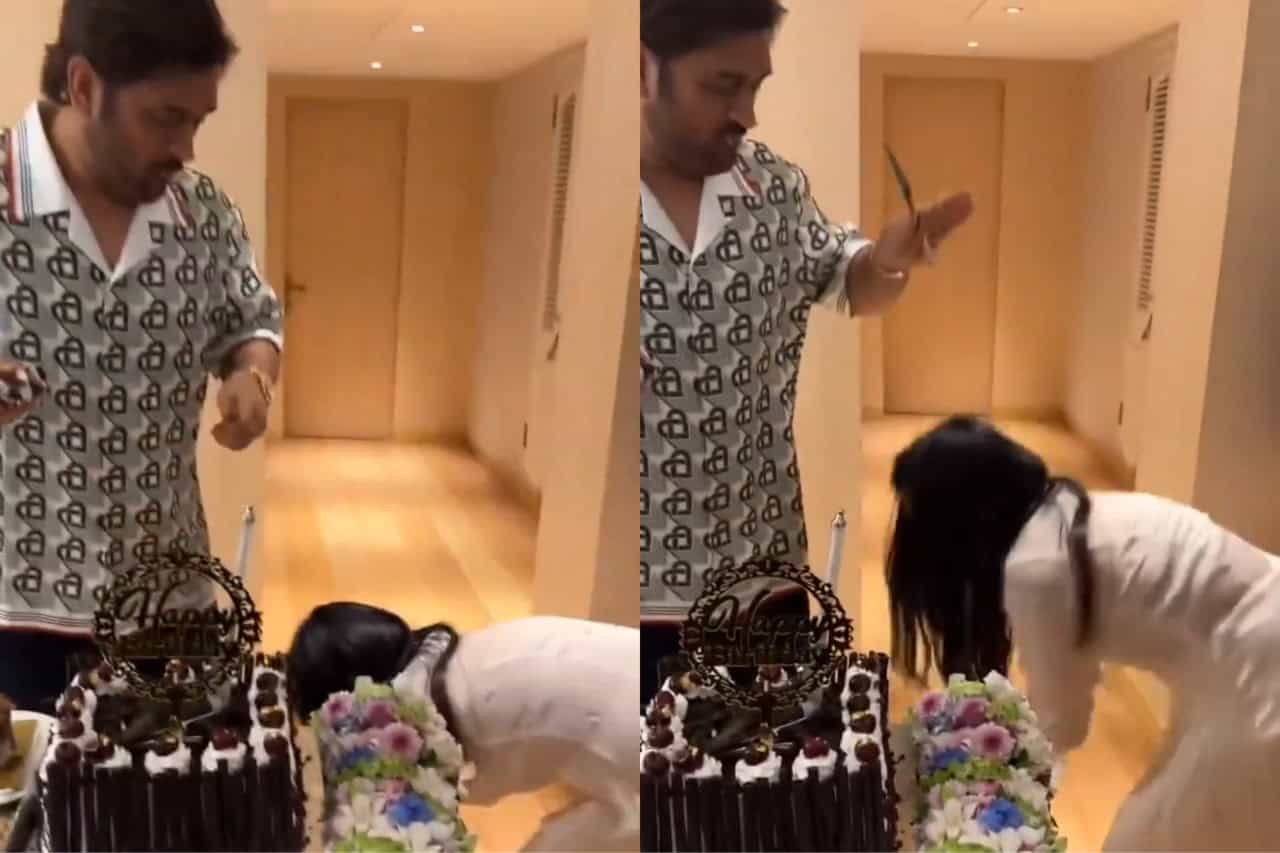 Sakshi Dhoni Touches MS Dhoni’s Feet to Seek Blessings on His 43rd Birthday During Cake Cutting