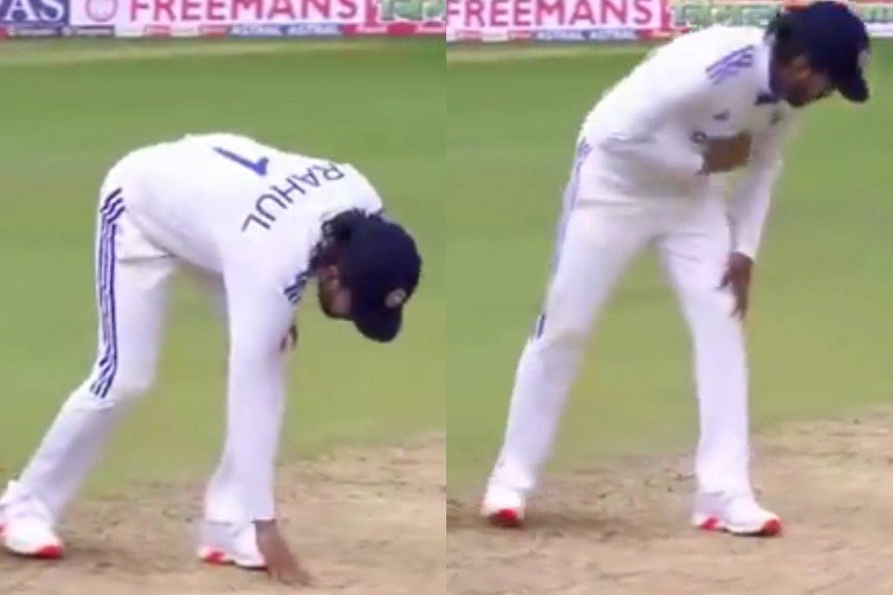 KL Rahul touching Bengaluru pitch