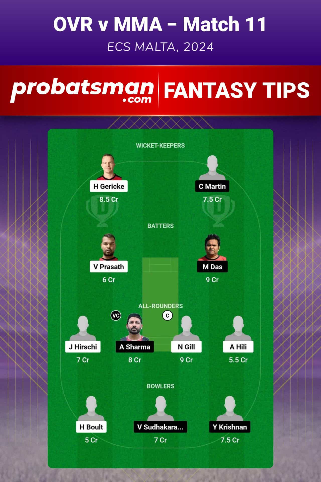 OVR vs MMA Dream11 Prediction For Match 11 of ECS Malta 2024