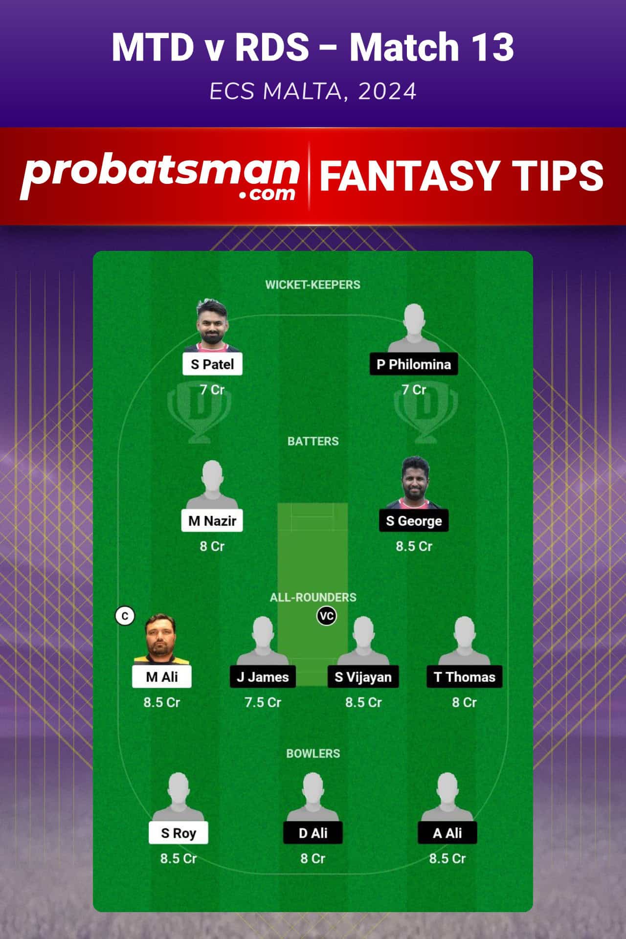 MTD vs RDS Dream11 Prediction For Match 13 of ECS Malta 2024