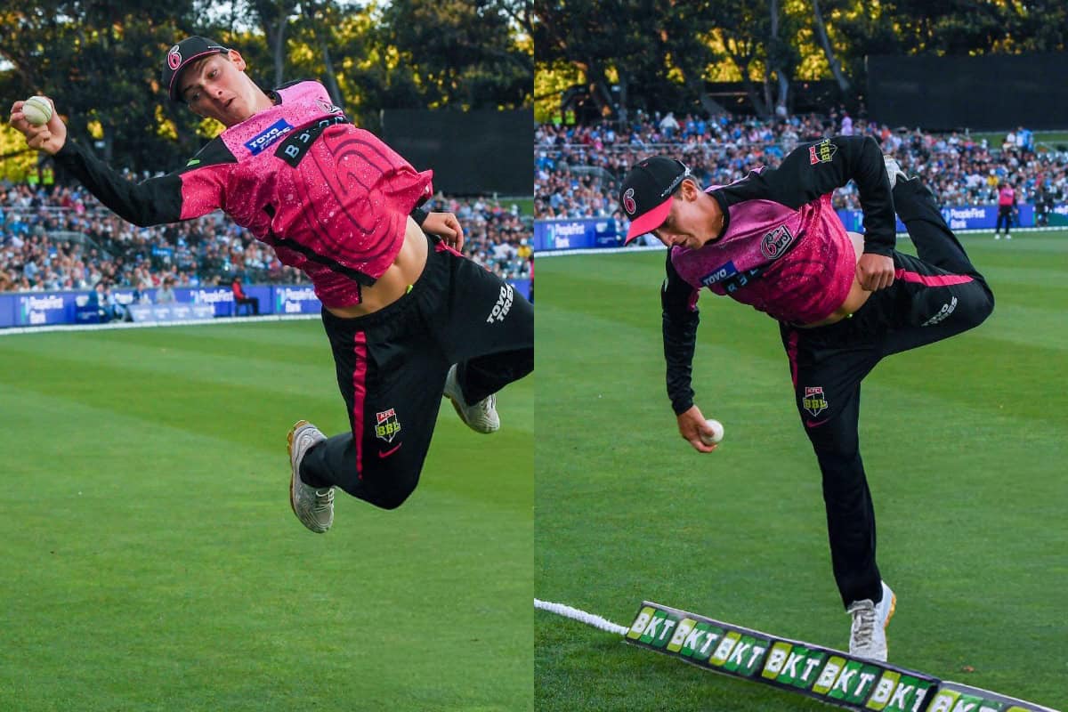 Lachlan Shaw saves six runs during the BBL match between Adelaide Strikers and Sydney Sixers