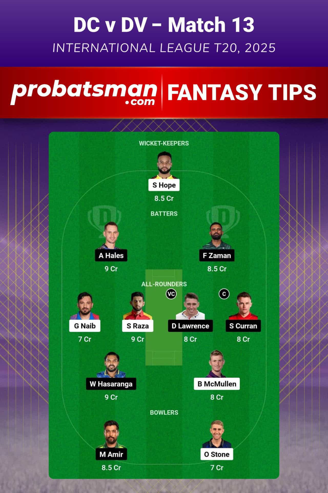 DC vs DV Dream11 Prediction For Match 13 of International League T20 2025