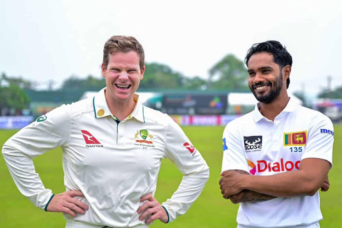 Steve Smith of Australia pose with Dhananjaya de Silva of Sri Lanka ahead of Australia tour of Sri Lanka 2025 1st Test