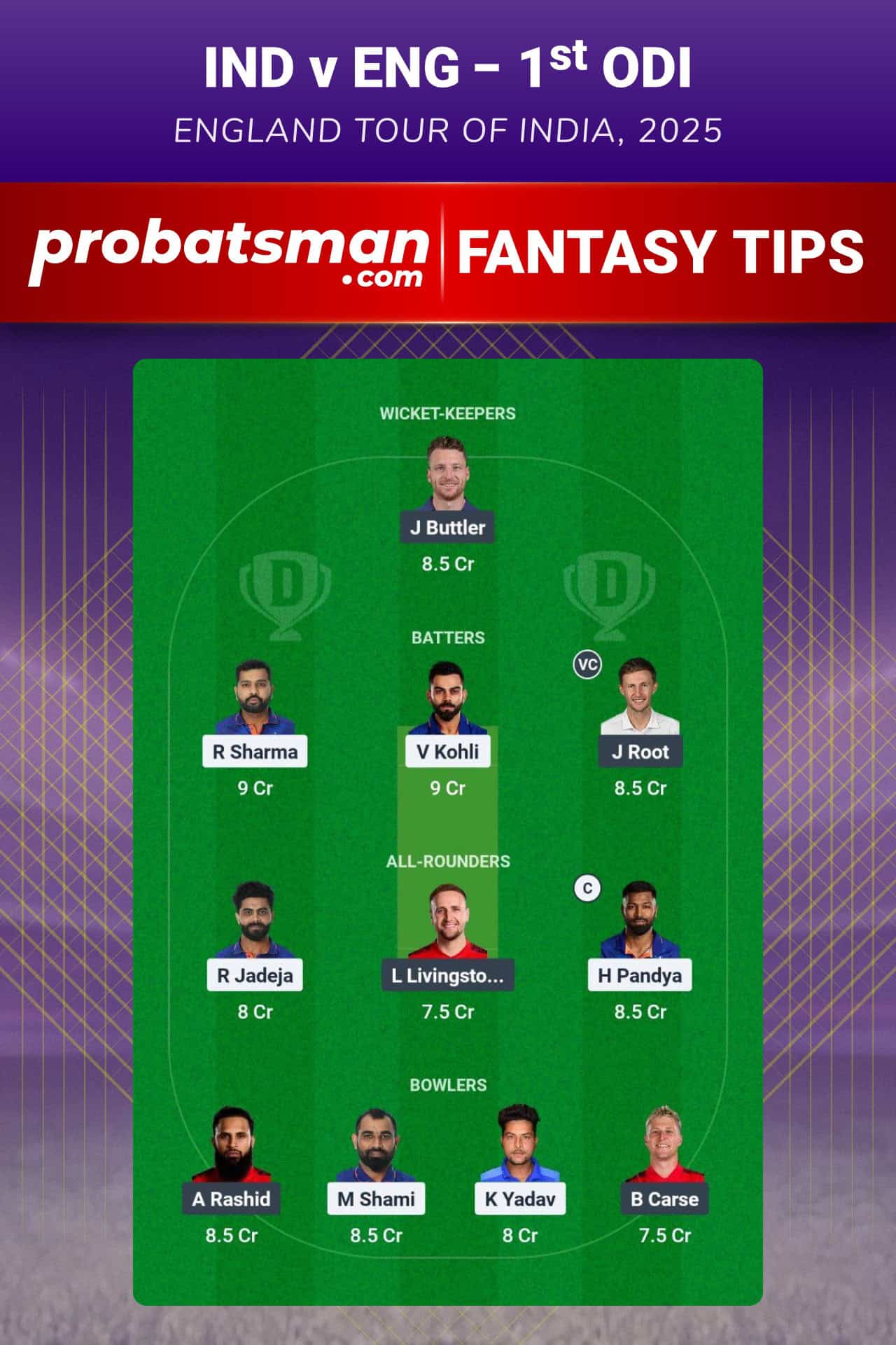 IND vs ENG Dream11 Prediction For 1st ODI of England tour of India 2025