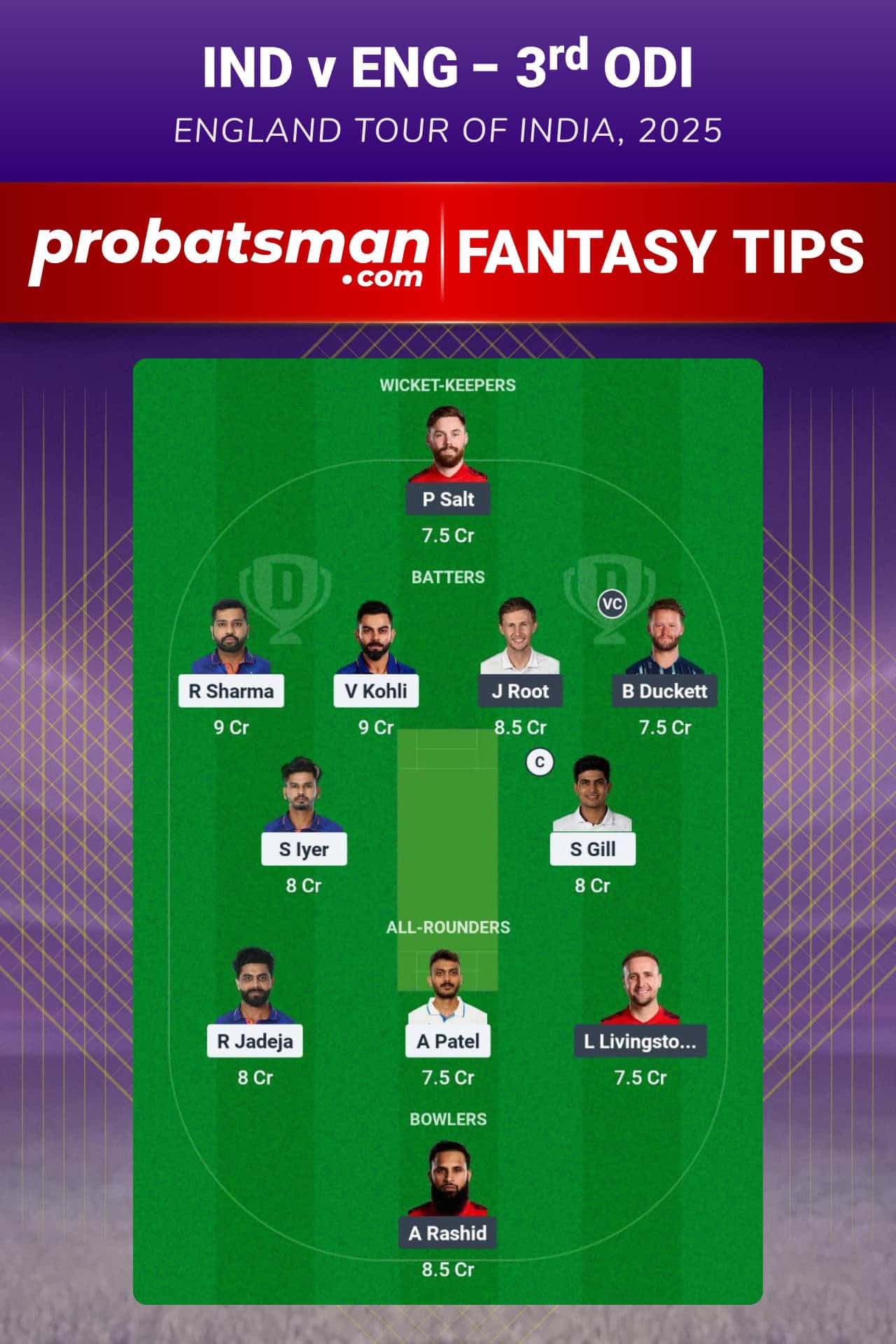 IND vs ENG Dream11 Prediction For 3rd ODI of England tour of India 2025