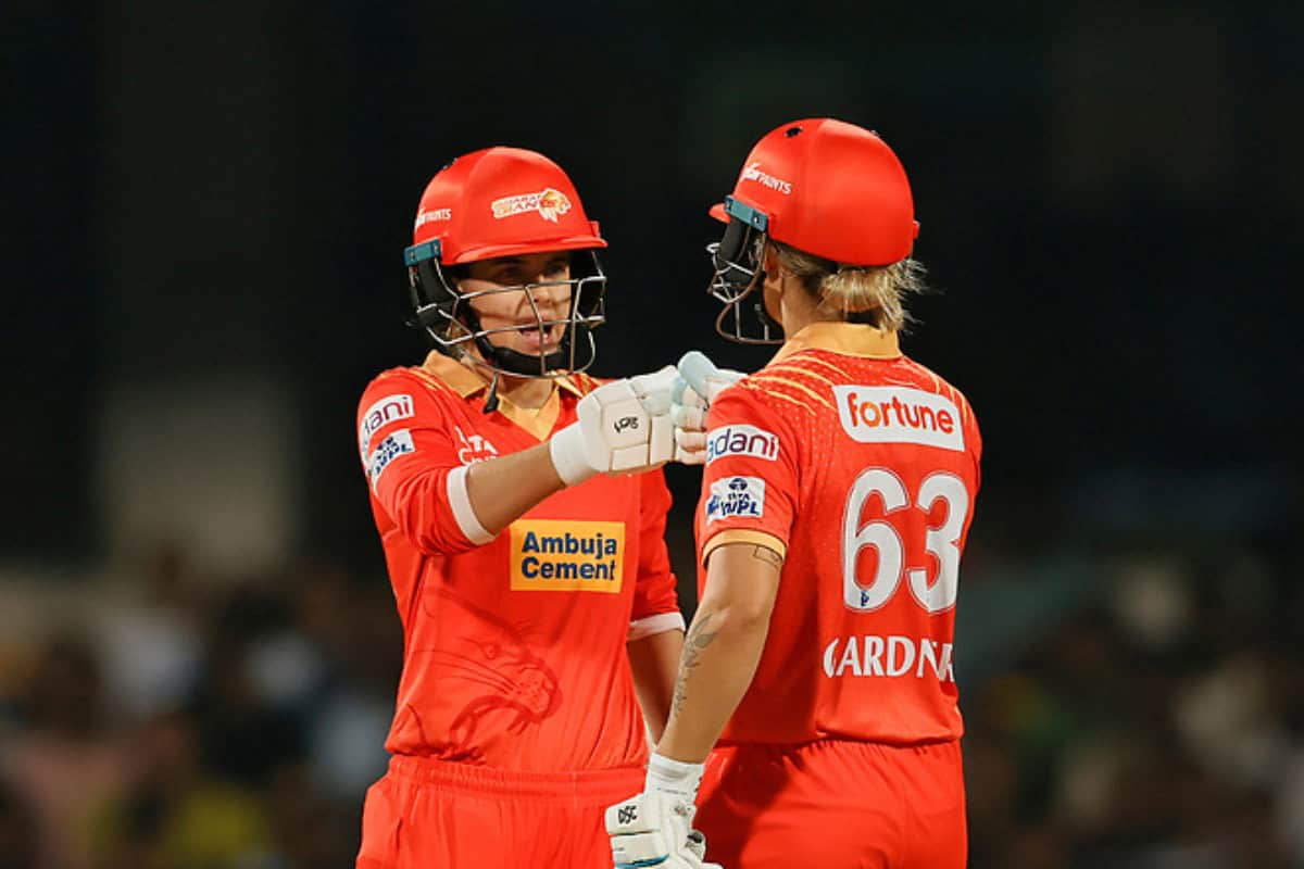 Ashleigh Gardner and Phoebe Litchfield of Gujarat Giants Celebrating in WPL 2025 Match