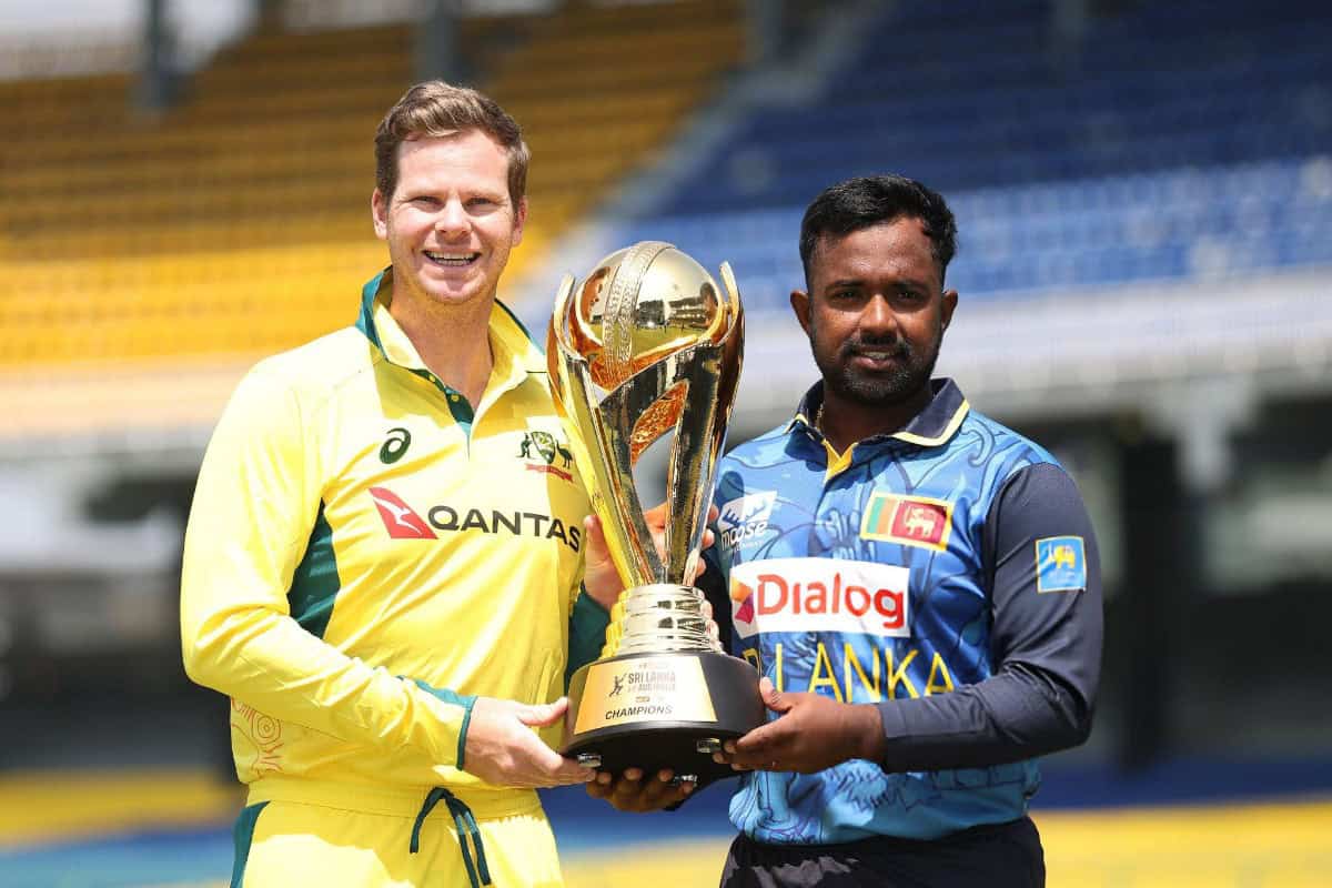 Australian Captain Steve Smith with Sri Lankan counterpart Charith Asalanka pose ahead of ODI Series