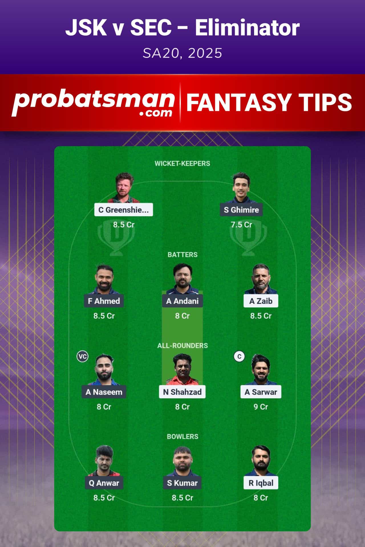 JSK vs SEC Dream11 Prediction For Eliminator of SA20 2025