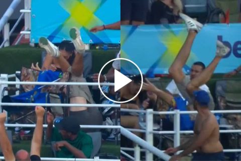 MICT vs SEC: [Watch] Fan Falls from One Stand to Another While Taking a Catch; Pants Slip Down