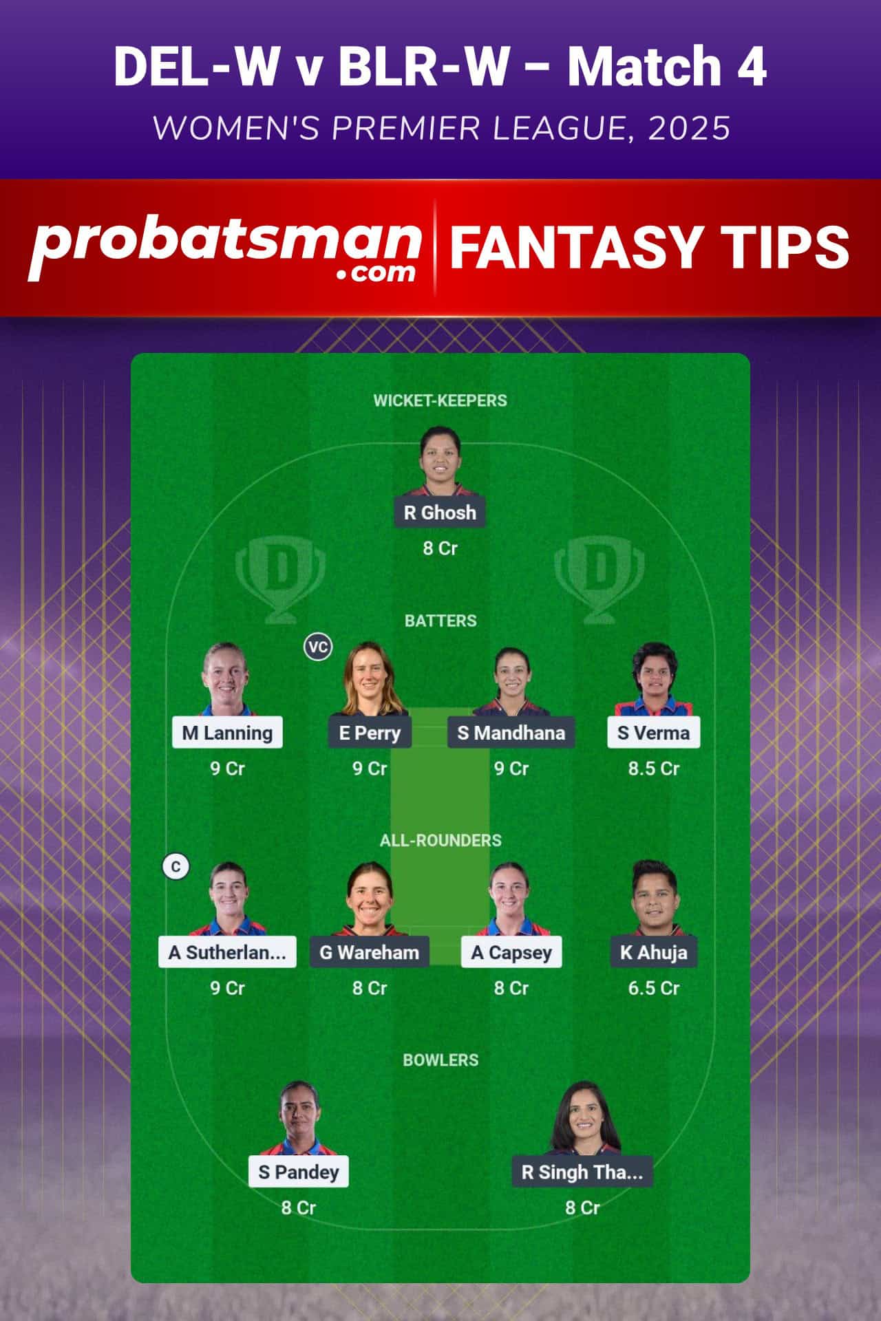 DEL-W vs BLR-W Dream11 Prediction For Match 4 of WPL 2025