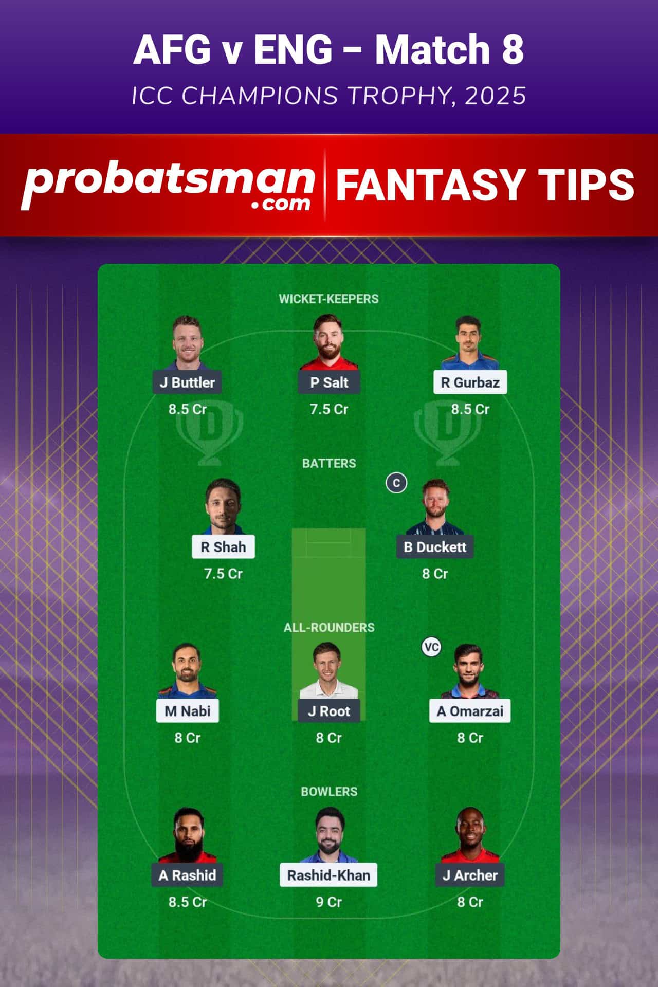 AFG vs ENG Dream11 Prediction For Match 8 of ICC Champions Trophy 2025