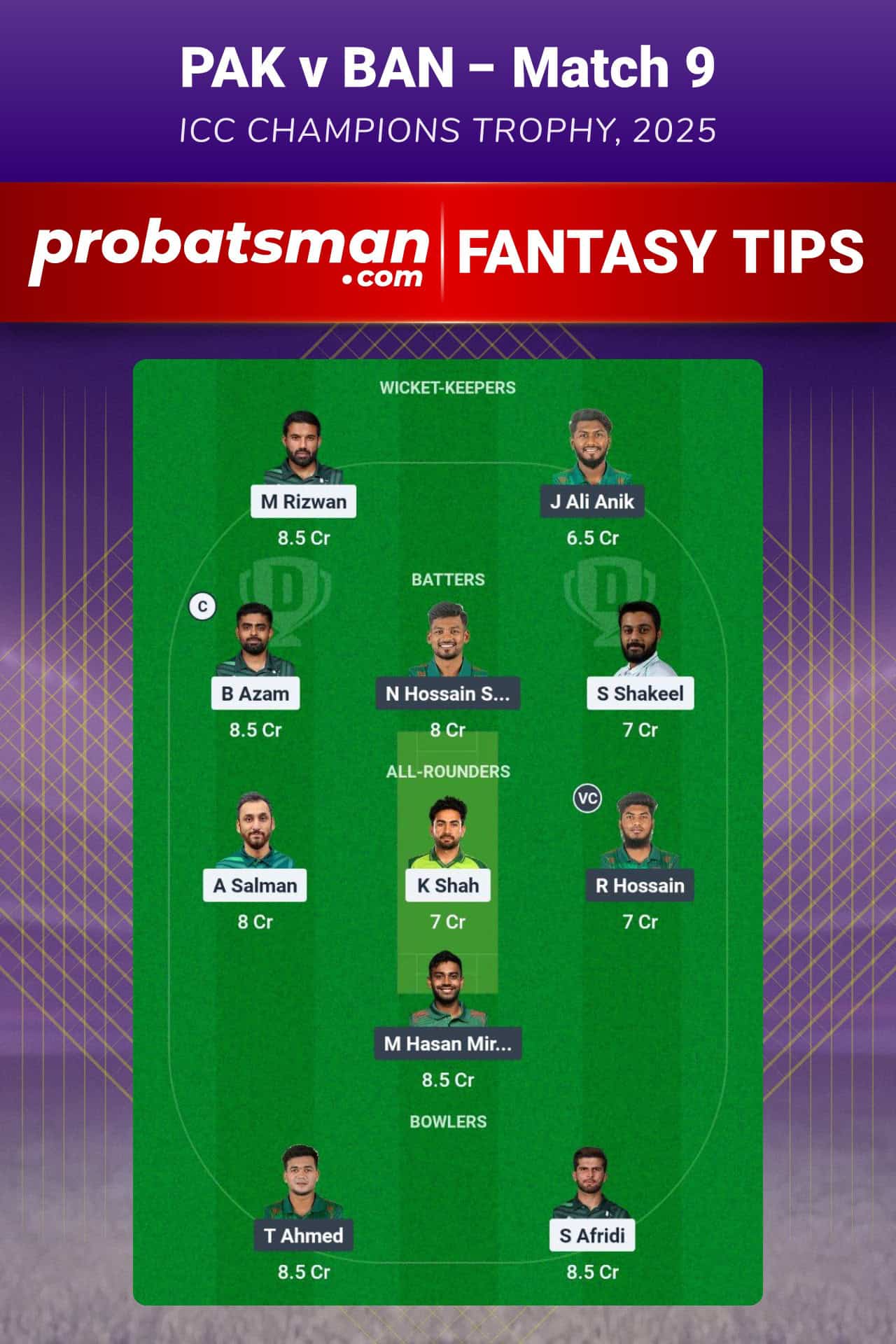 PAK vs BAN Dream11 Prediction For Match 9 of ICC Champions Trophy 2025