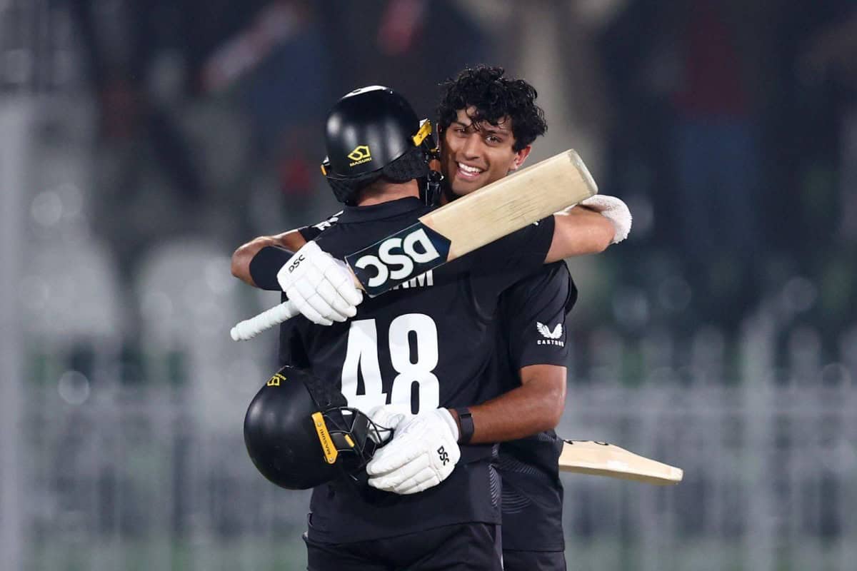 Rachin Ravindra & Tom Latham Celebrating Victory over Bangladesh in Champions Trophy 2025