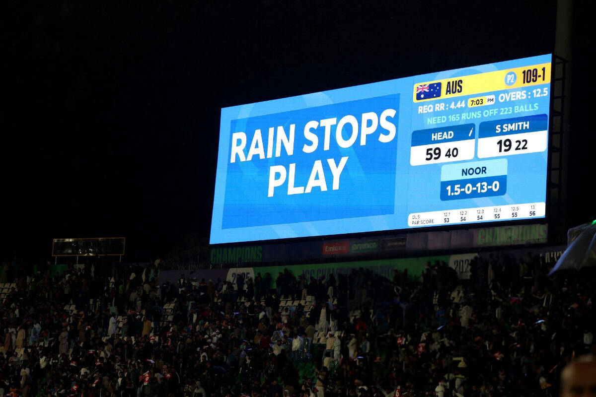 Rain Stops Play During the ICC Champions Trophy 2025 Match Between Afghanistan and Australia at Gaddafi Stadium