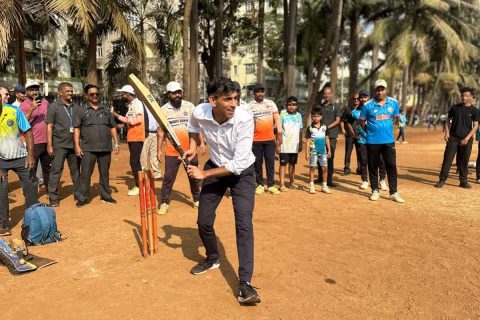 Former UK Prime Minister Rishi Sunak Plays Cricket in Mumbai Before IND vs ENG 5th T20I