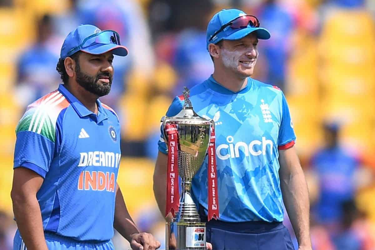 Rohit Sharma of India with his counterpart Jos Buttler of England during the toss