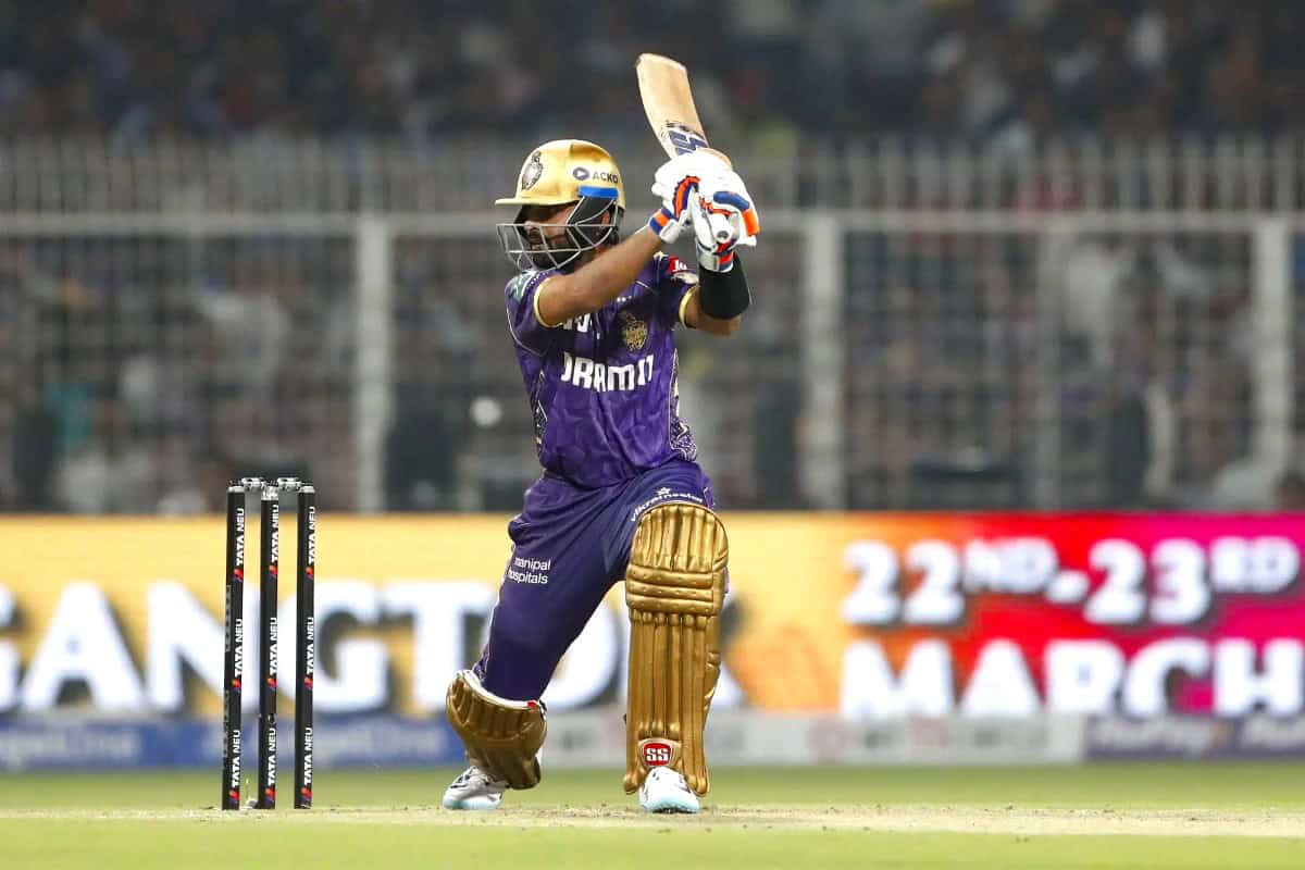 Ajinkya Rahane Plays Shot in KKR vs RCB Match of IPL 2025