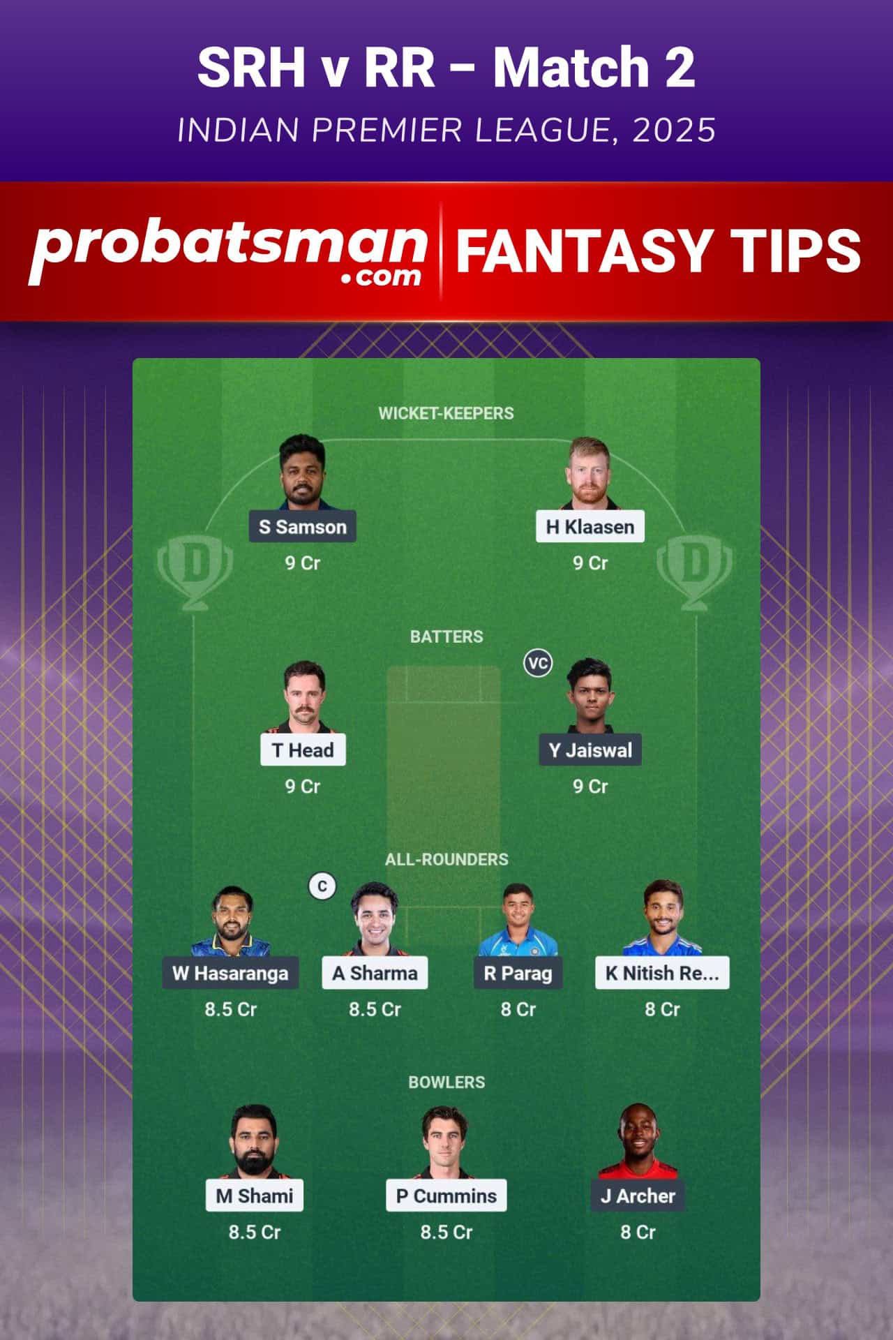 SRH vs RR Dream11 Prediction For 2nd Match of IPL 2025