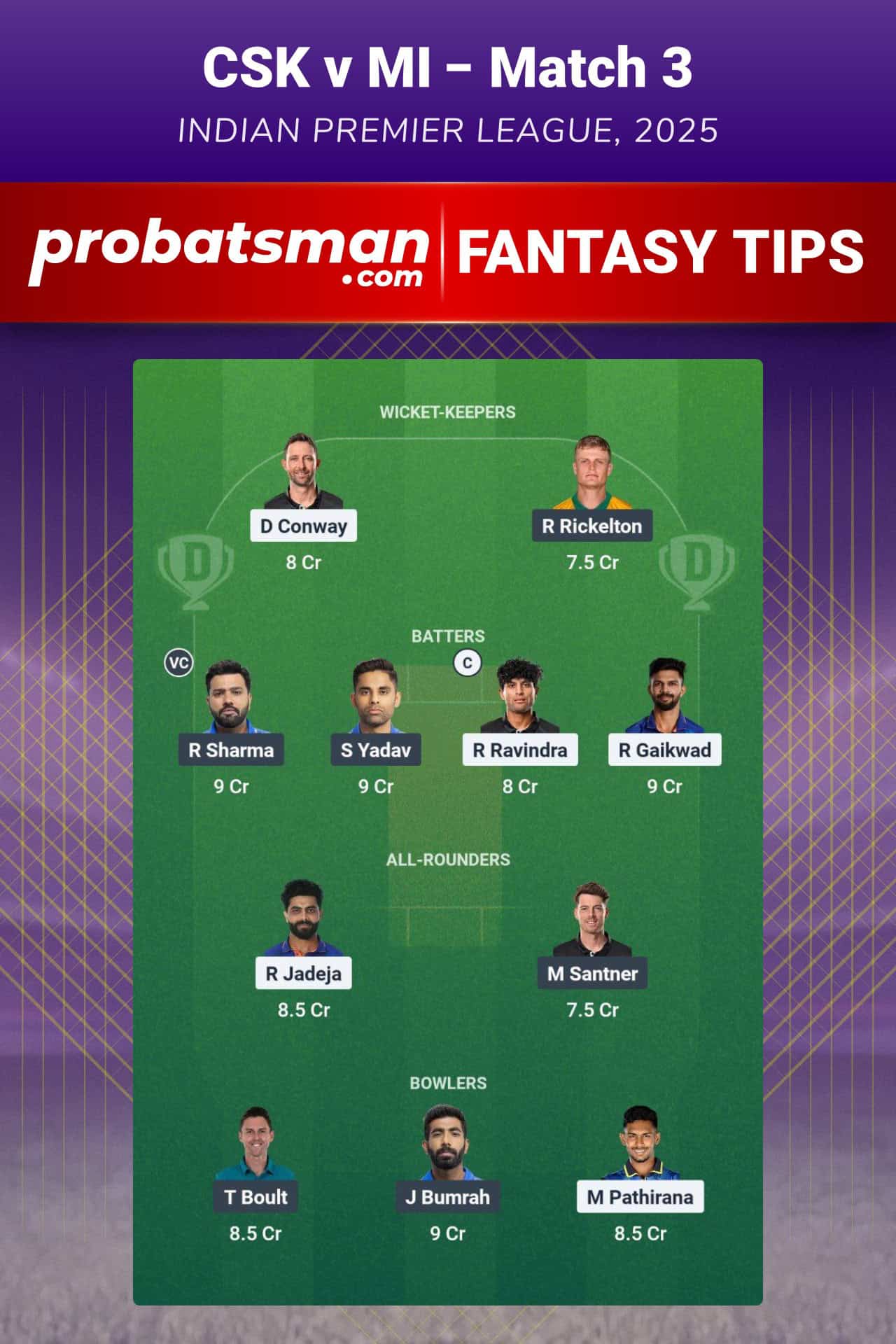 CSK vs MI Dream11 Prediction For 3rd Match of IPL 2025