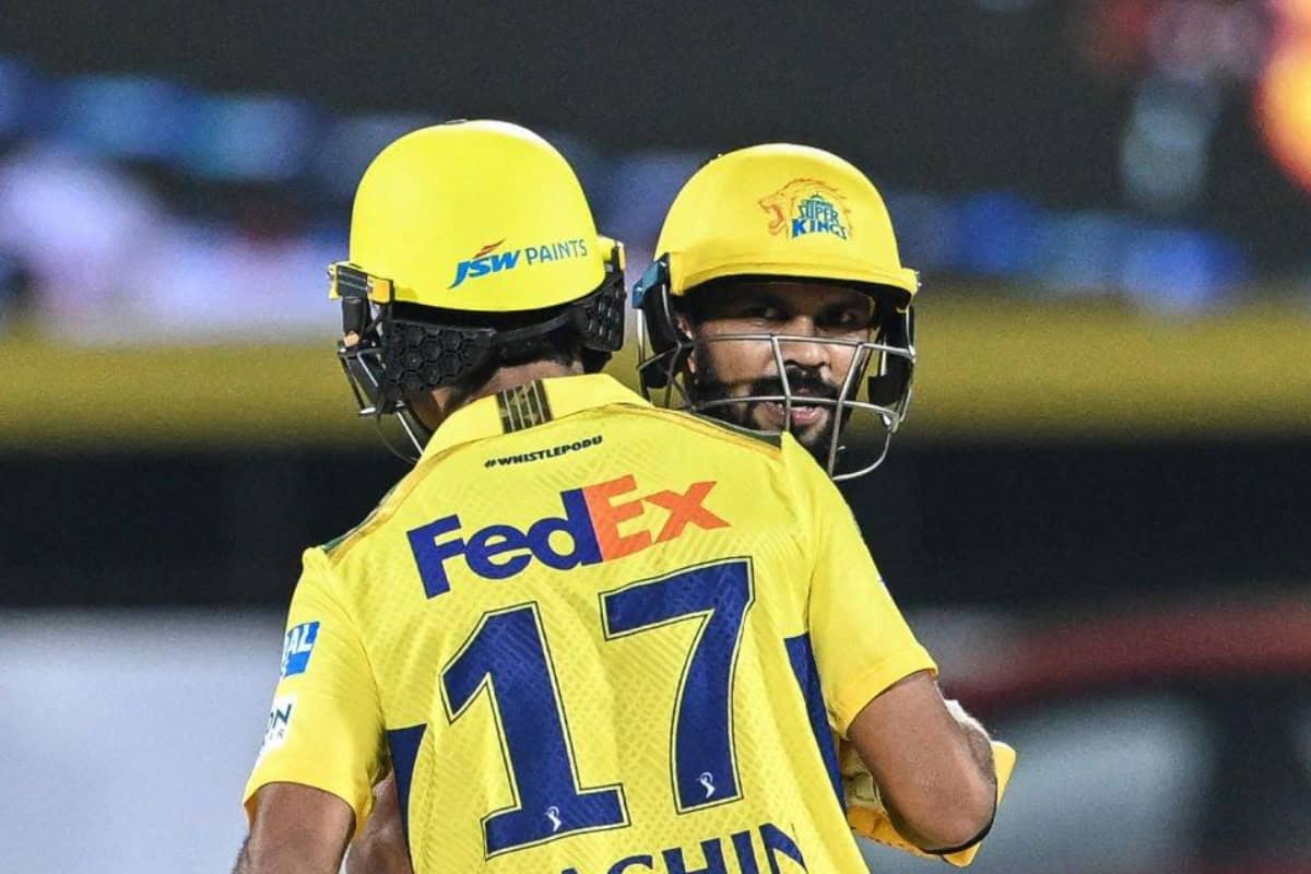 Rachin Ravindra and Ruturaj Gaikwad Celebrates during CSK vs MI Match of IPL 2025