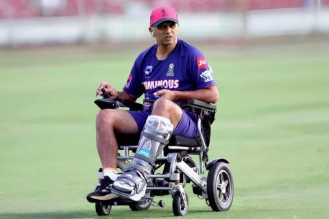 [WATCH] Rahul Dravid Reaches RR Training in Electric Wheelchair Ahead of IPL 2025